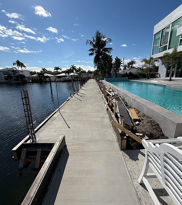 Completed Raised Seawall Cap & Concrete Dock in Pompano Beach